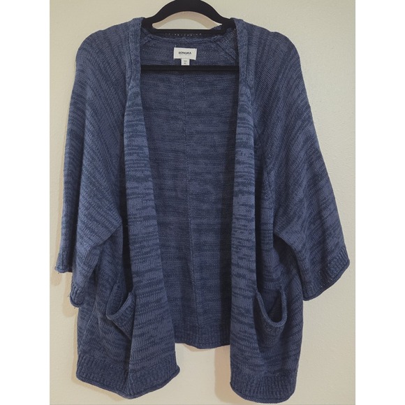 Sonoma Sweater Womens XL Blue DueTone Short Wide Sleeve Knitted Cardigan Pockets - Picture 1 of 8